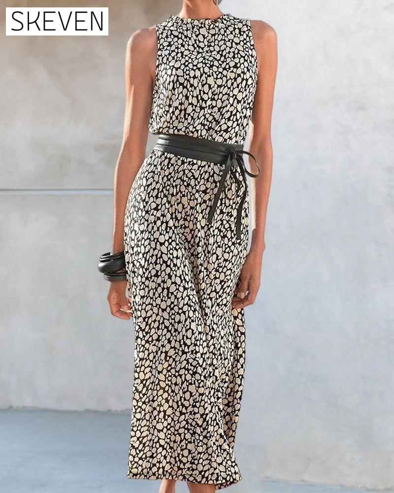 Fashion print sleeveless dress with belt 23BF Casual Dresses Clothes Dresses Summer