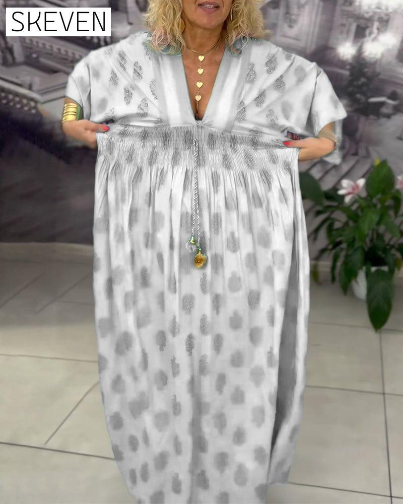 Loose Holiday Print Waist Maxi Dress