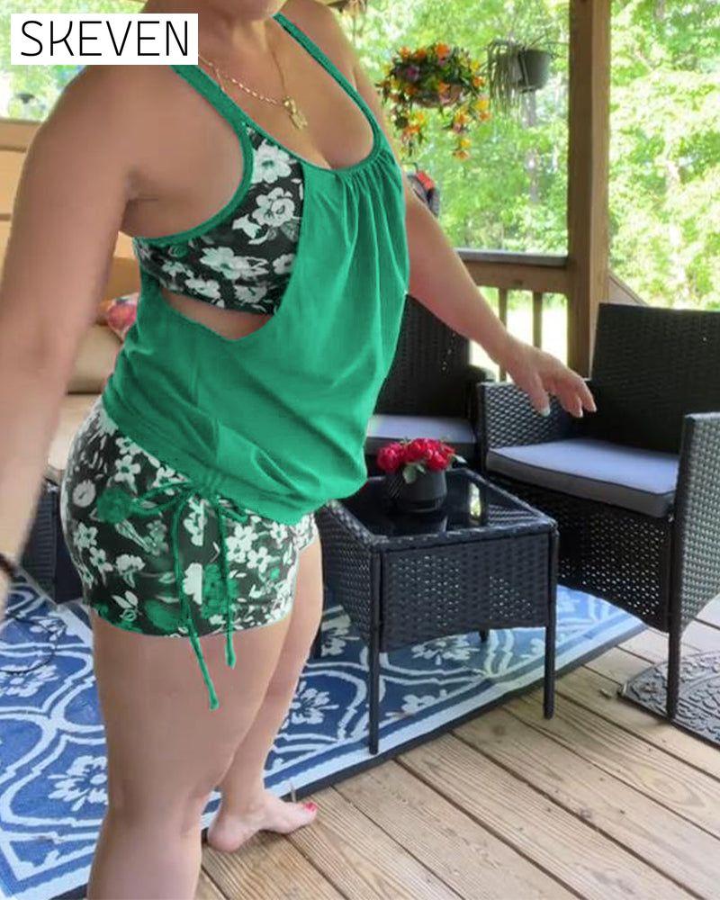 Printed Suspender Boxer Swimsuit