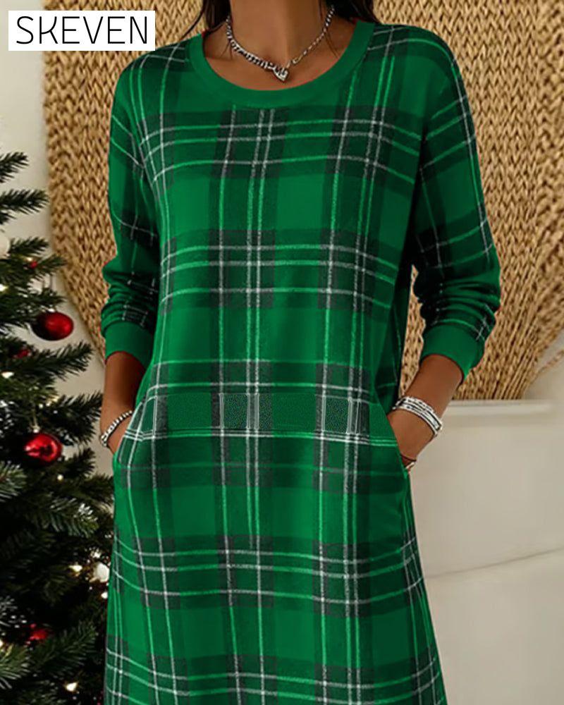 Long-Sleeved Plaid Sweatshirt Dress