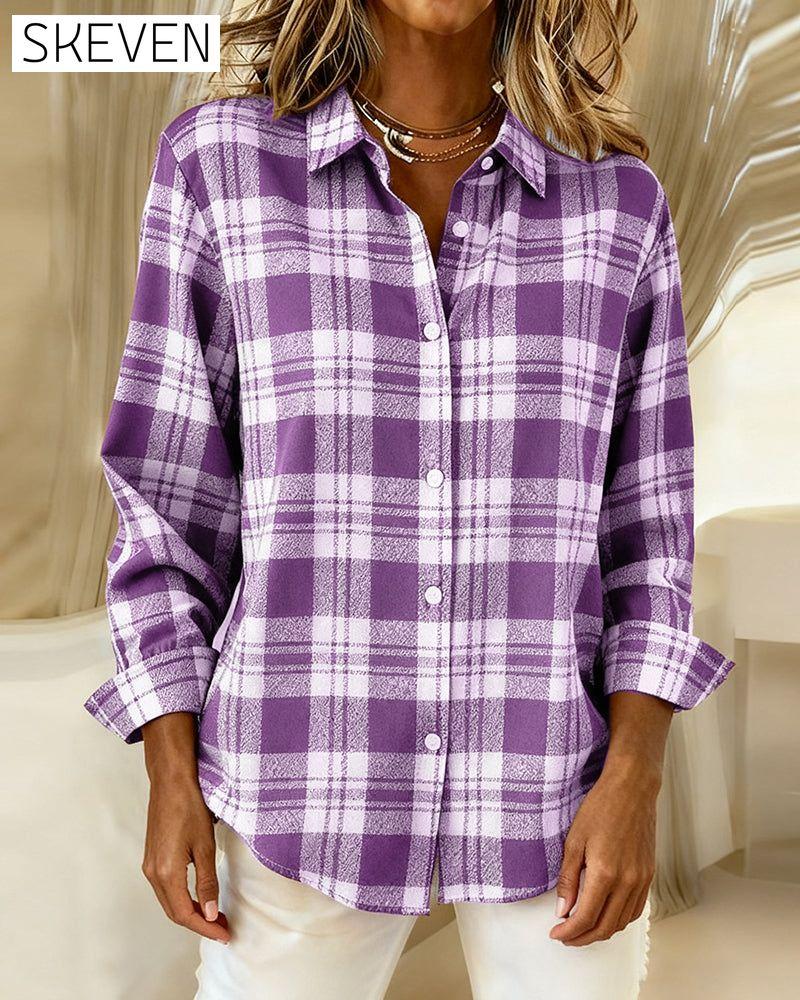 Plaid Fashionable Long-Sleeved Blouses
