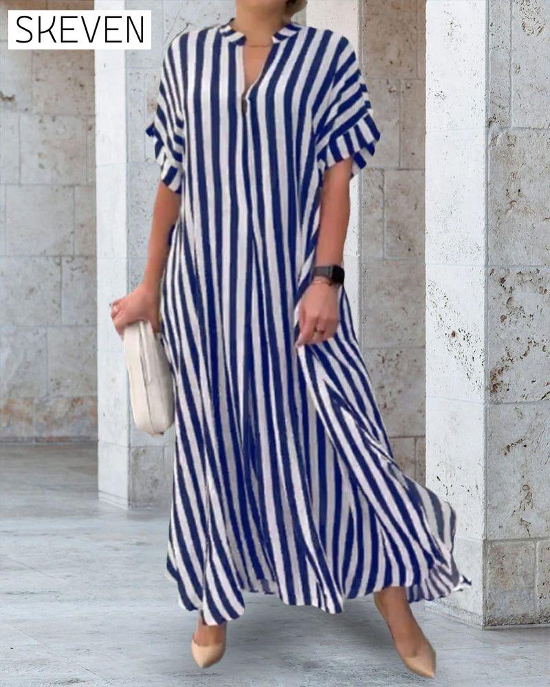 V-neck Shirt Dress in Stripe Print 23BF Casual Dresses Clothes Dresses SALE Spring Summer