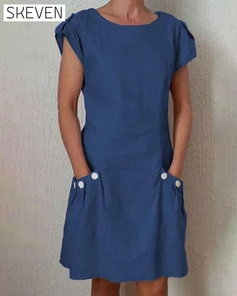 Solid color dress with pockets Blue 23BF casual dresses Clothes Dresses Spring Summer