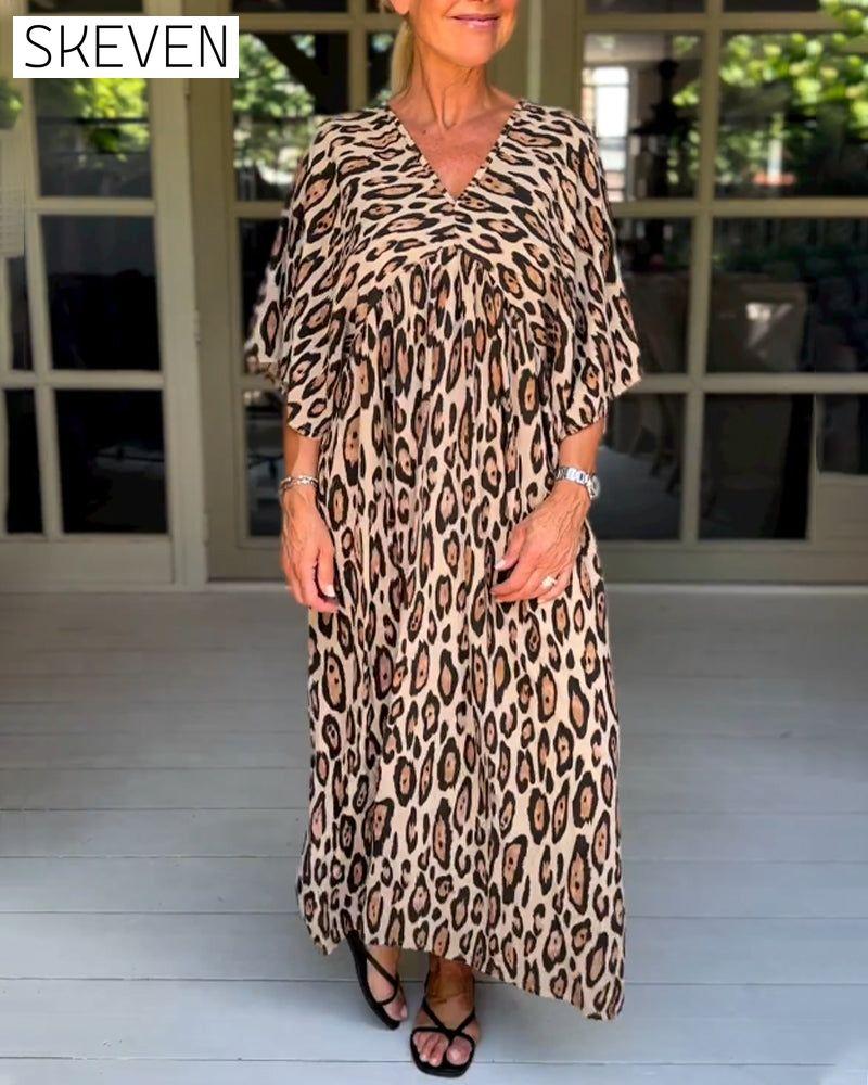 V-neck leopard print dress