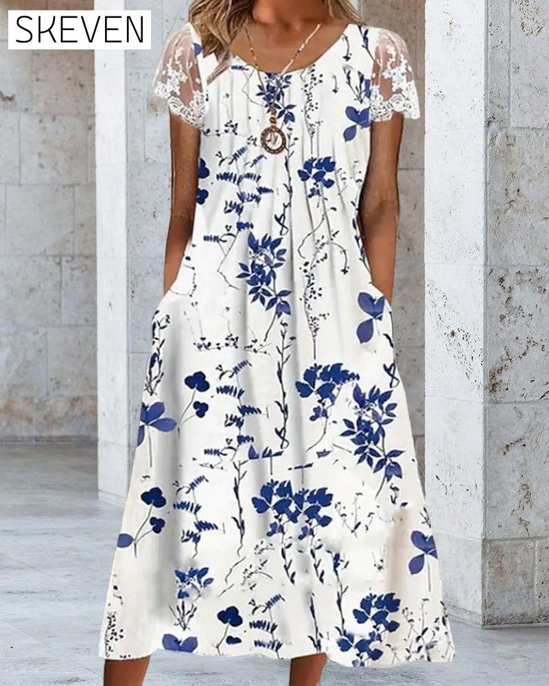 Lace sleeves floral print dress 23BF Casual Dresses Clothes Dresses Spring Summer