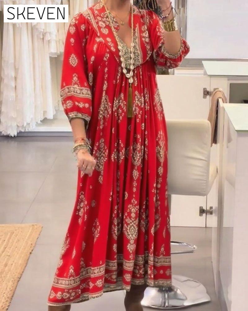 Casual Print Loose Pocket Dress