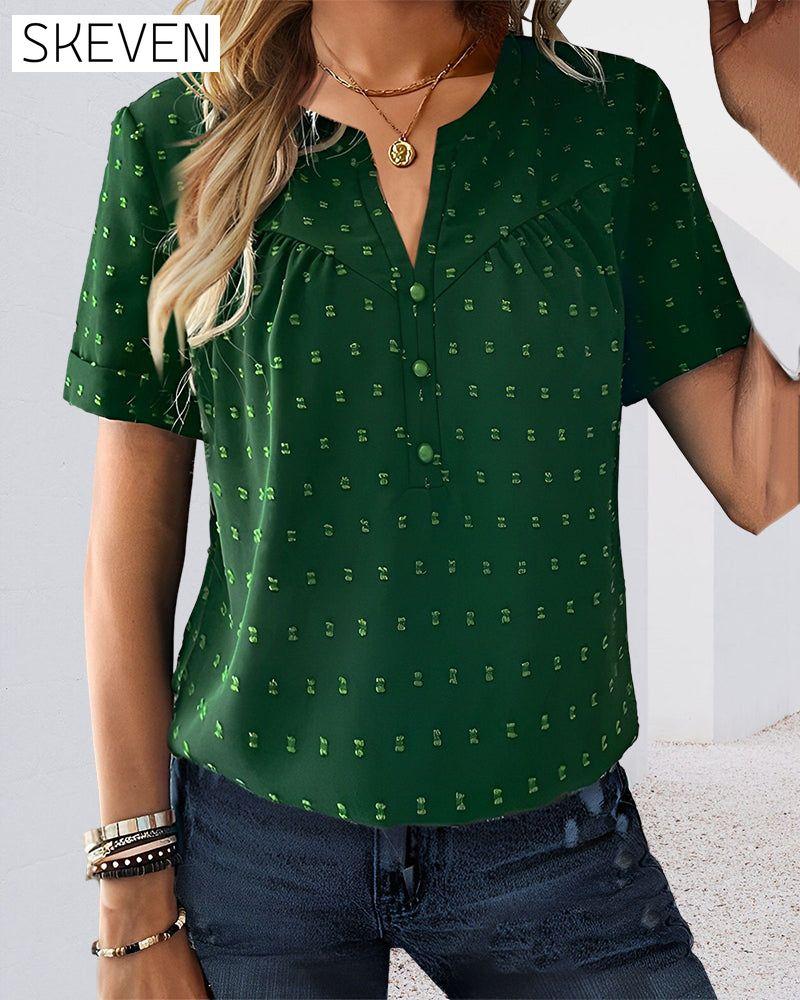 T-Shirt mit V-Ausschnitt und Knopfleiste