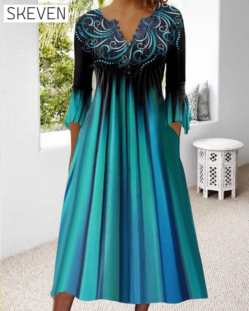 V-neck gradient dress Blue 23BF Casual Dresses Clothes Dresses Spring Summer