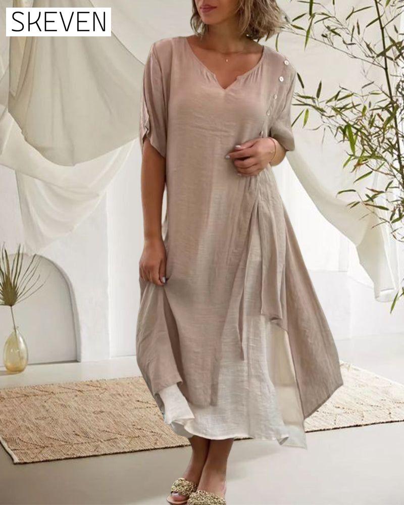 Casual Asymmetrical Dress with Short Sleeves 23BF Casual Dresses Clothes Dresses Spring Summer
