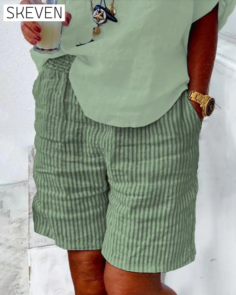 Shorts mit Streifenmuster aus Baumwolle und Leinen