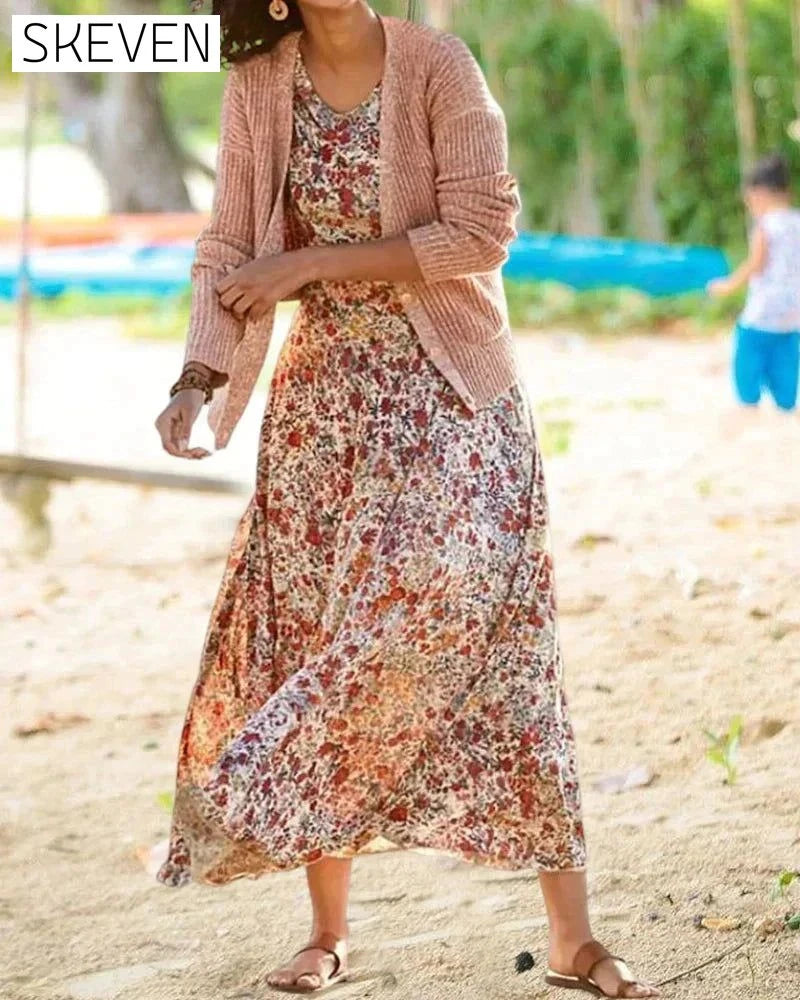 Floral Print Dress with 3/4 Sleeves 23BF Casual Dresses Clothes Dresses