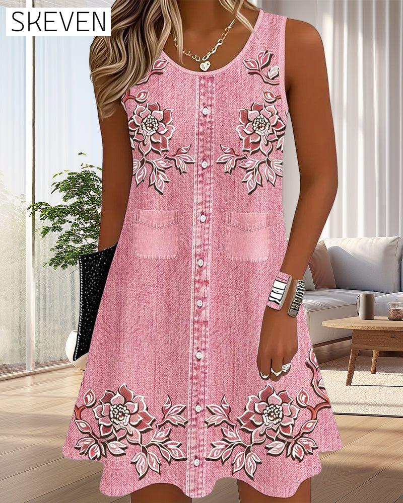 sleeveless Imitation Denim Dress