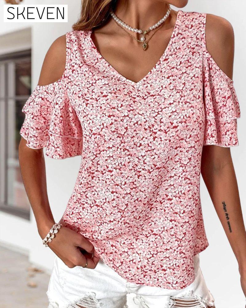 Cold Shoulder Floral Print  T-shirt