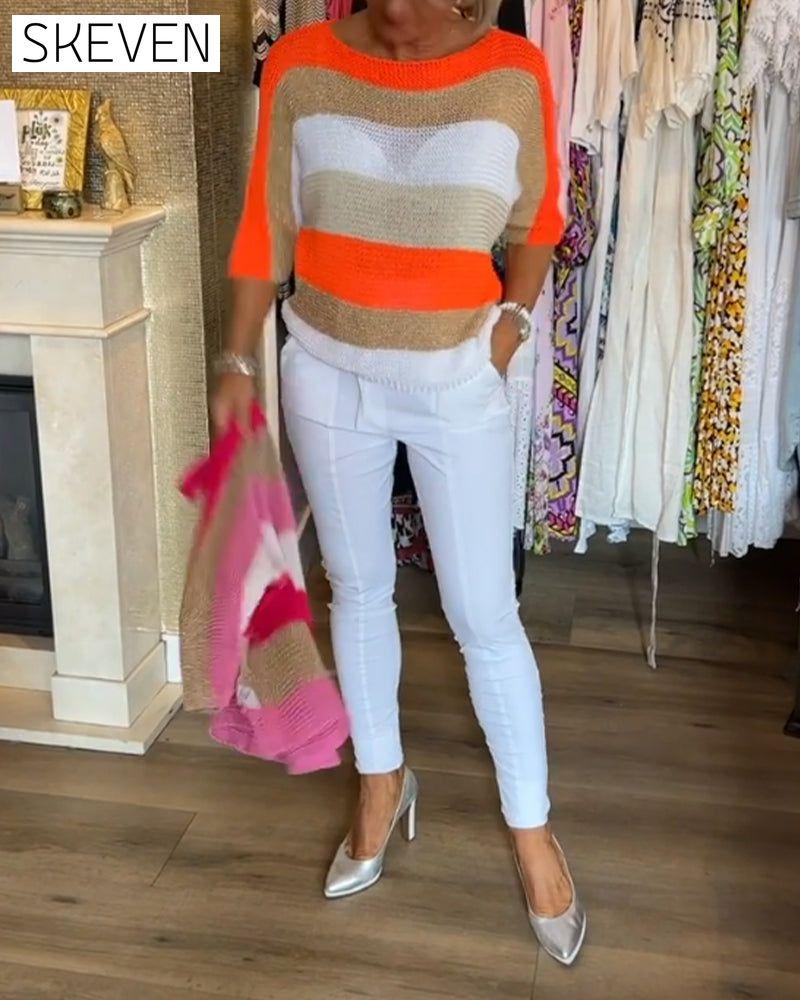 Pullover mit Farbblock-Design und Rundhalsausschnitt