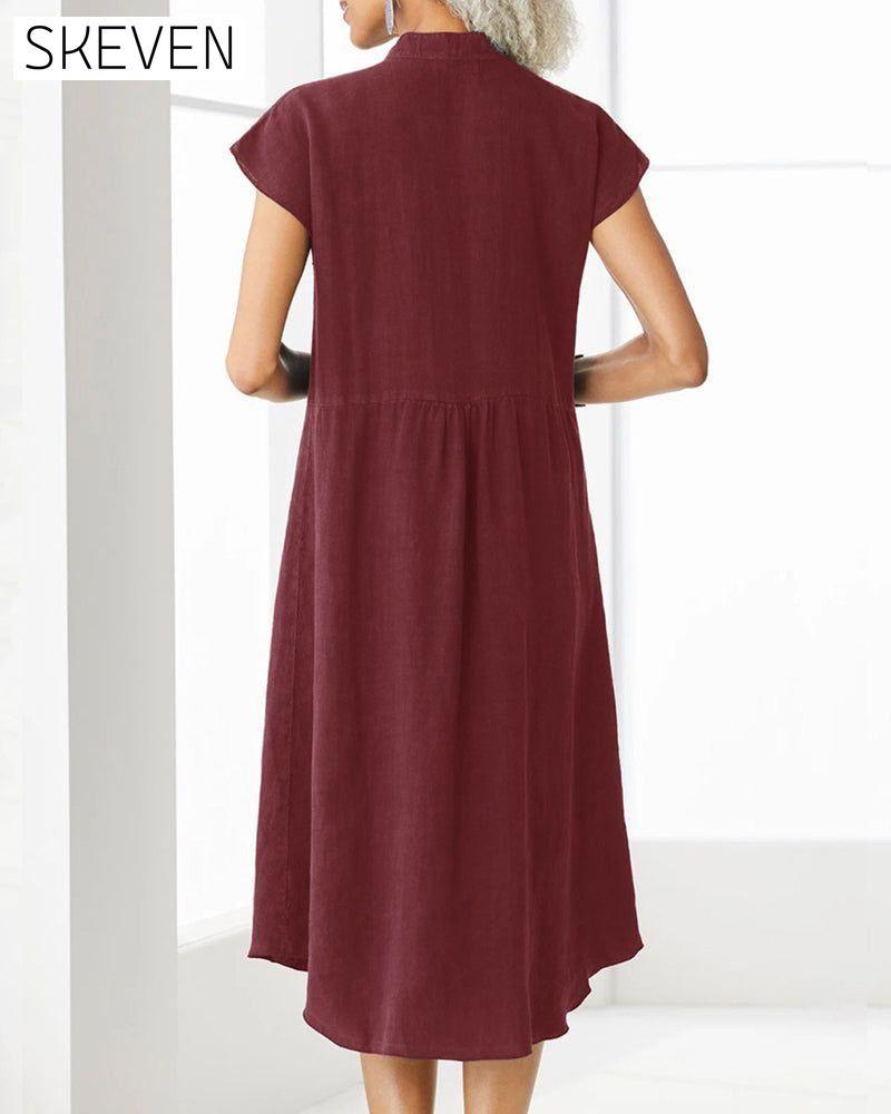 Stand collar single breasted pocket dress 23BF Casual Dresses Clothes Dresses Summer
