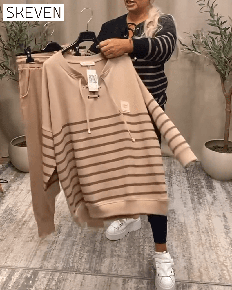 Casual Striped Ankle Sports Two-Piece Sets