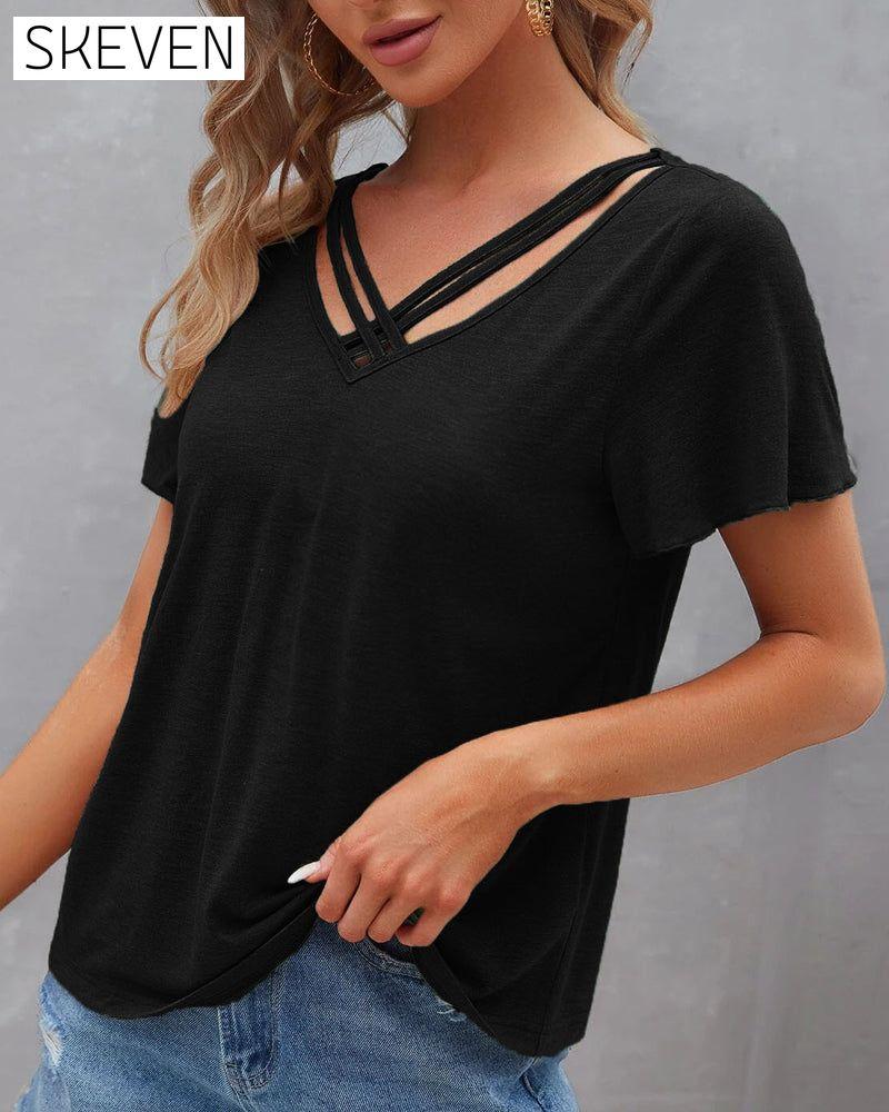 einfarbiges T-Shirt mit Cut-Outs
