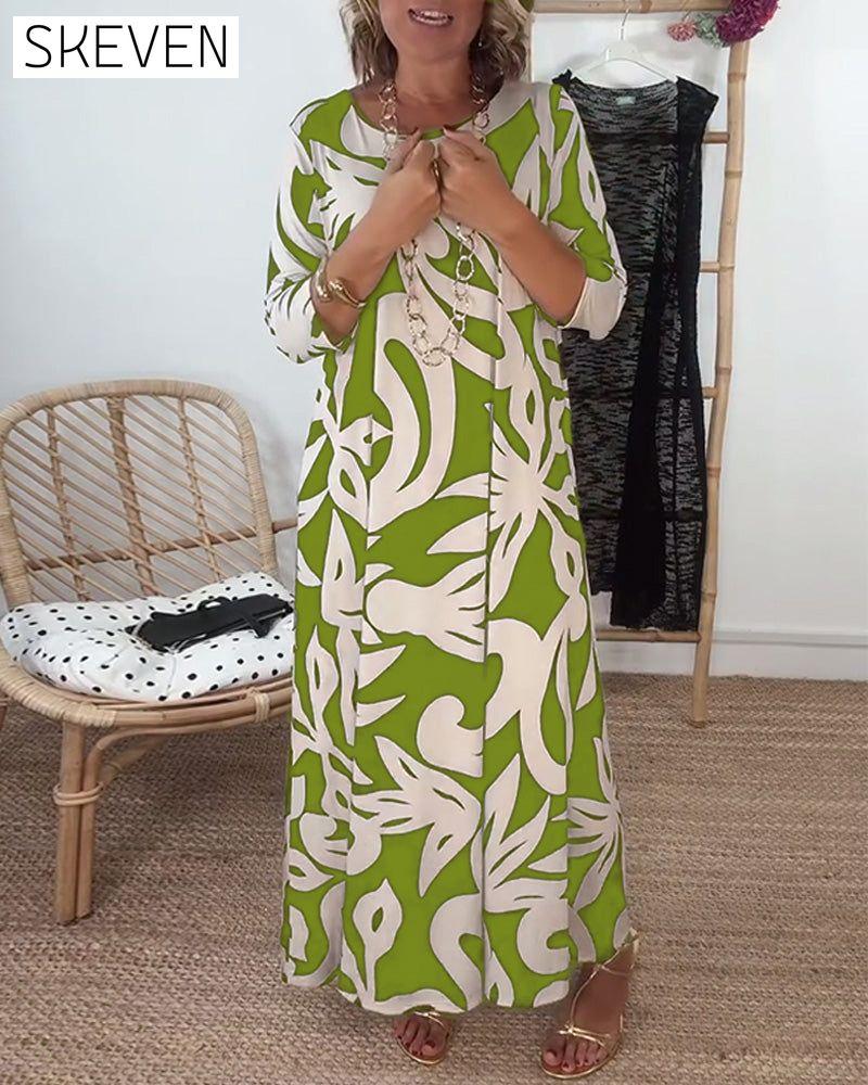 Bedrucktes Kleid mit Rundhalsausschnitt und langen Ärmeln
