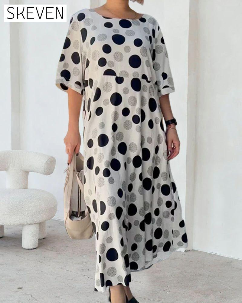 Round Neck Polka Dot Print Dress Casual Dresses Clothes Dresses SALE Spring Summer