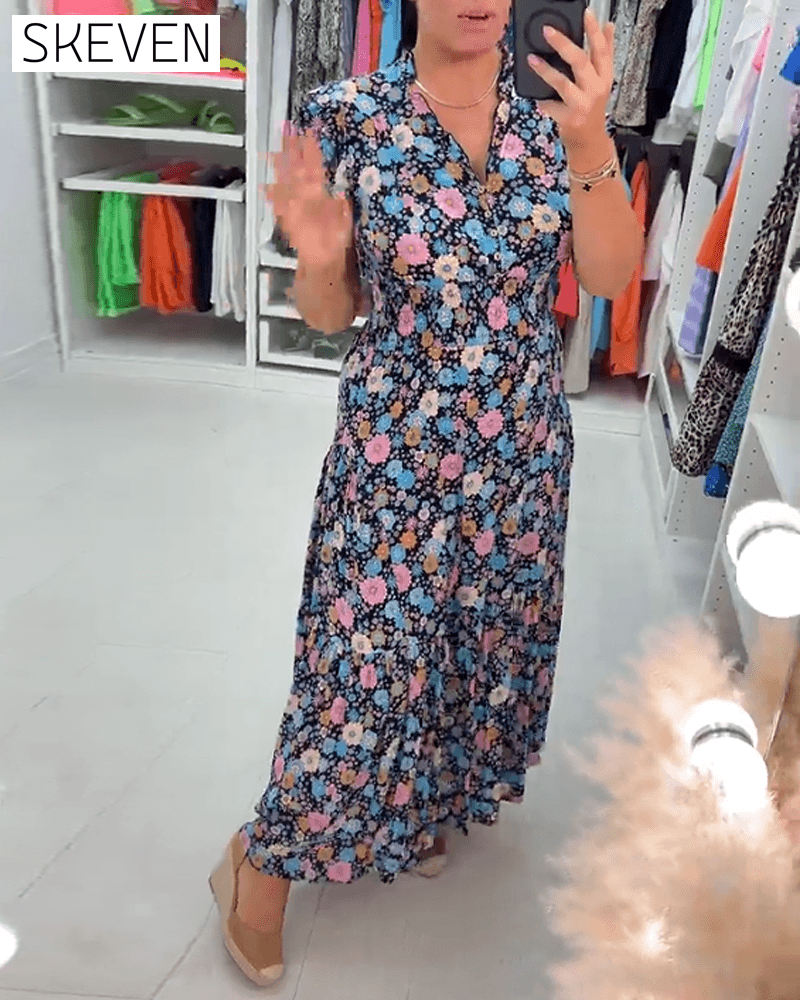 Ärmelloses Kleid mit V-Ausschnitt und Blumenmuster