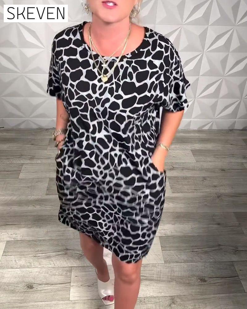 Casual Printed Crew Neck Dress
