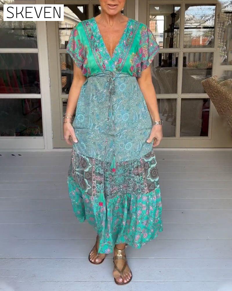 V-neck printed elegant dress