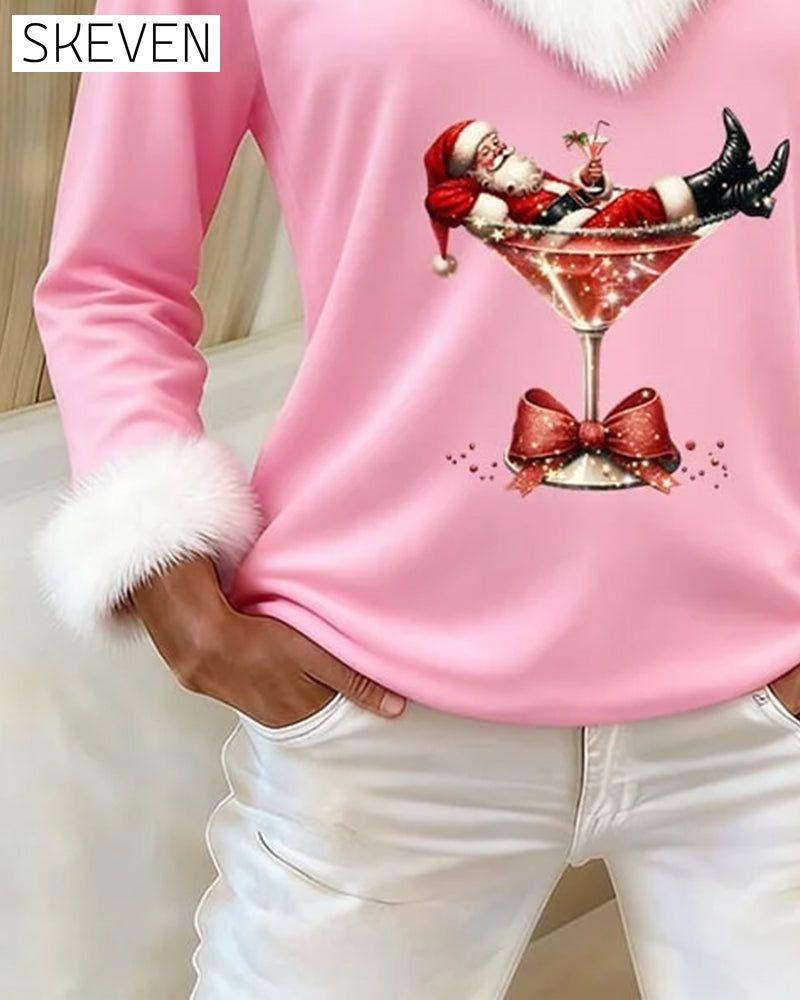 Langarmshirt mit Plüsch-Weihnachtsprint