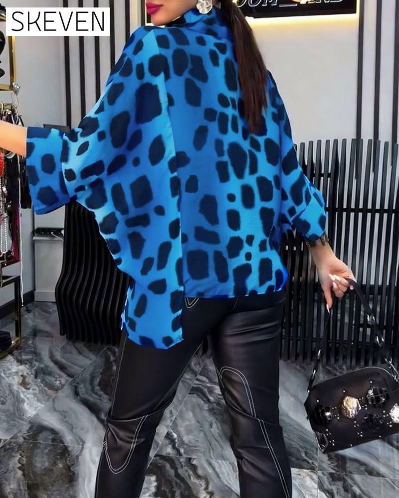 Lapel leopard print blouse
