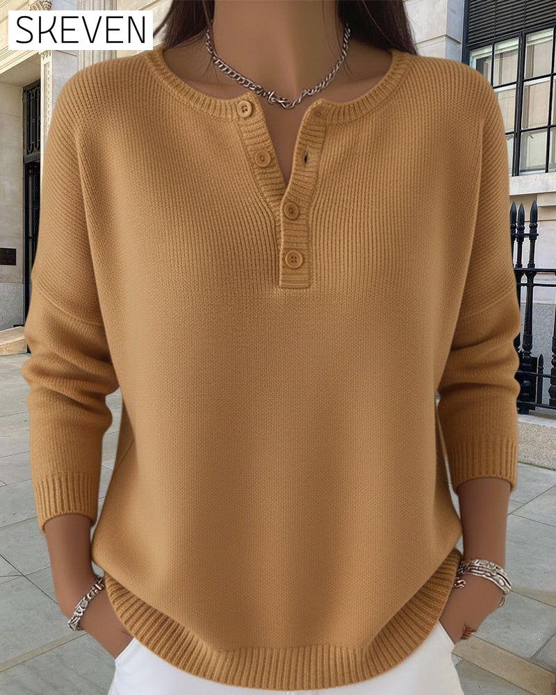 Long-Sleeved Button-Down Solid Color Jumper