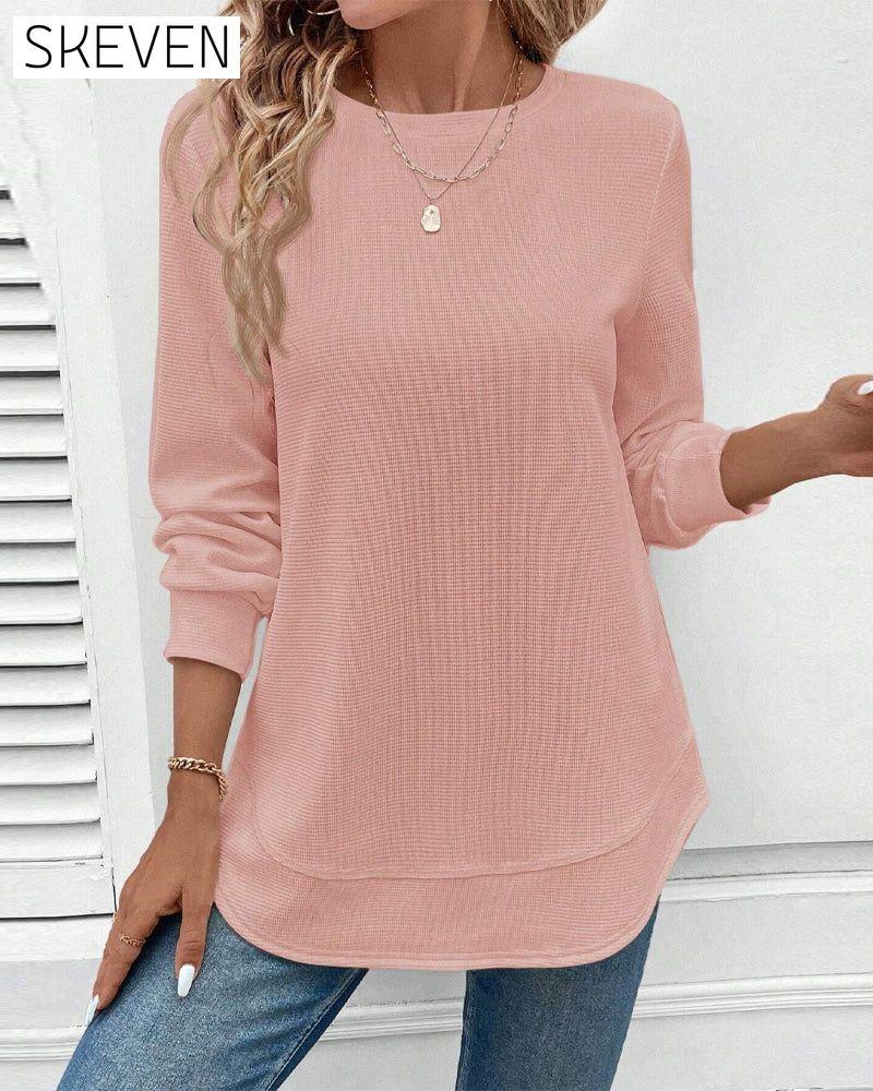 Round Neck Long Sleeve Solid Color Top