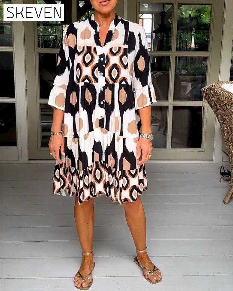 Printed 3/4 Sleeve Dress 23BF Casual Dresses Clothes discount Dresses Spring Summer