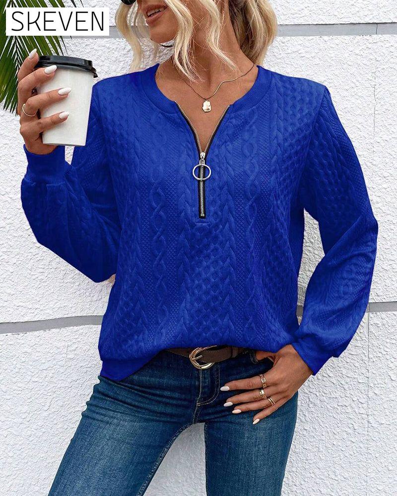 Casual solid color long sleeve zipper sweatshirt