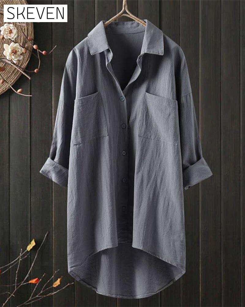 Solid Color Loose Blouse with Long Sleeves