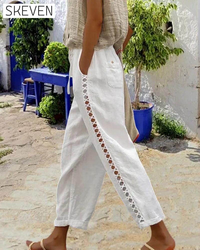 Cotton Linen Hollow Out Pant
