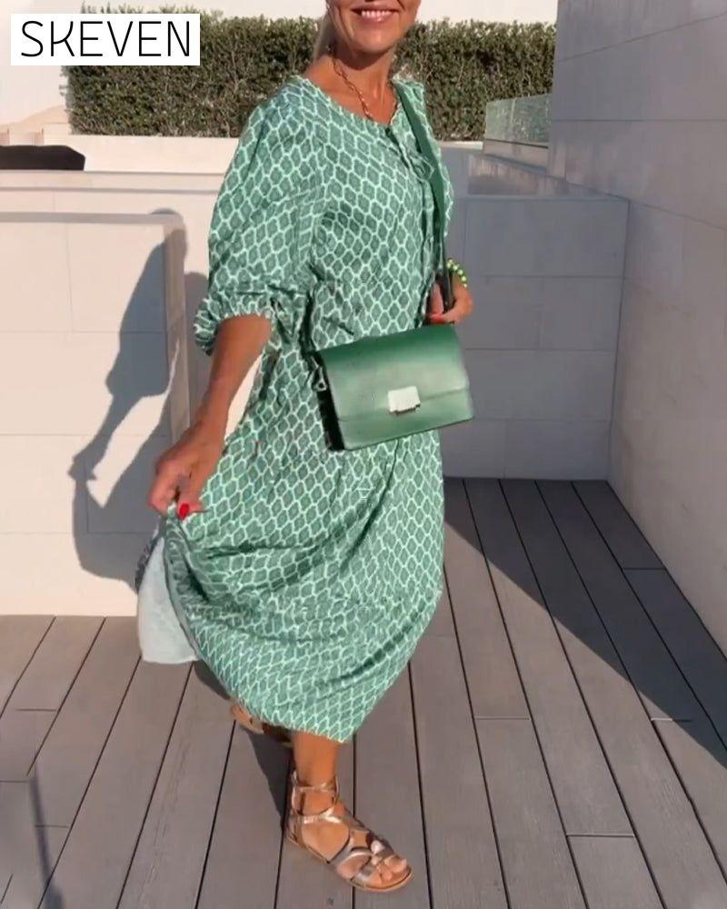 Modisches Kleid mit Rundhalsausschnitt und Print