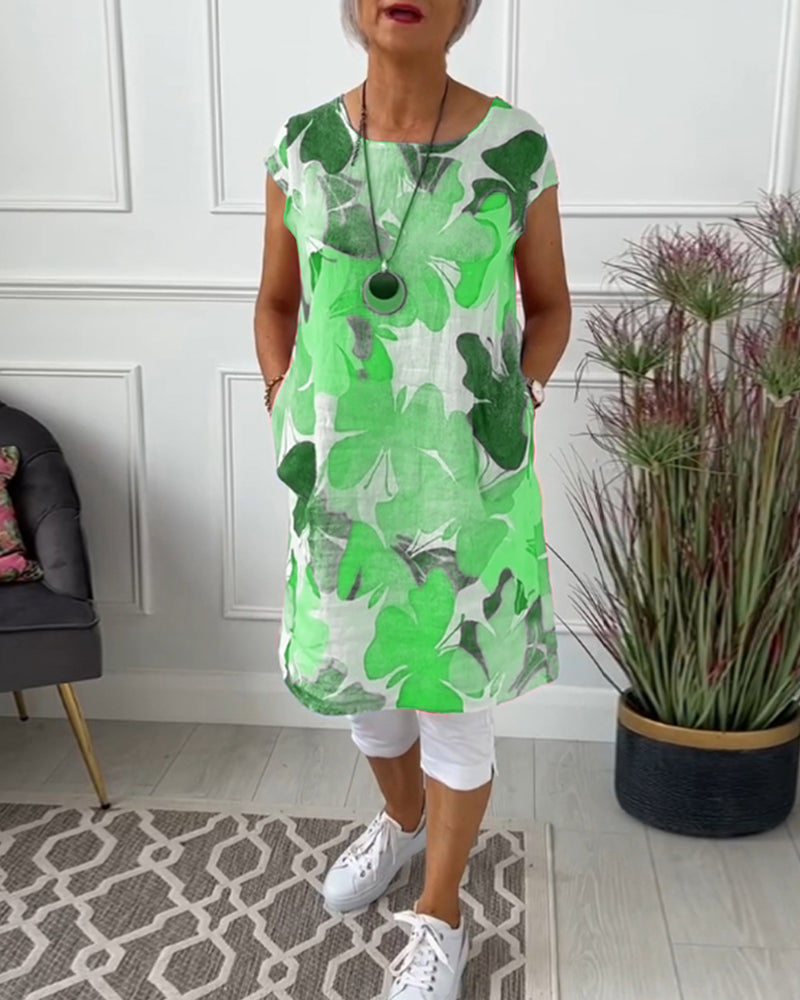 Colorful floral print casual long top