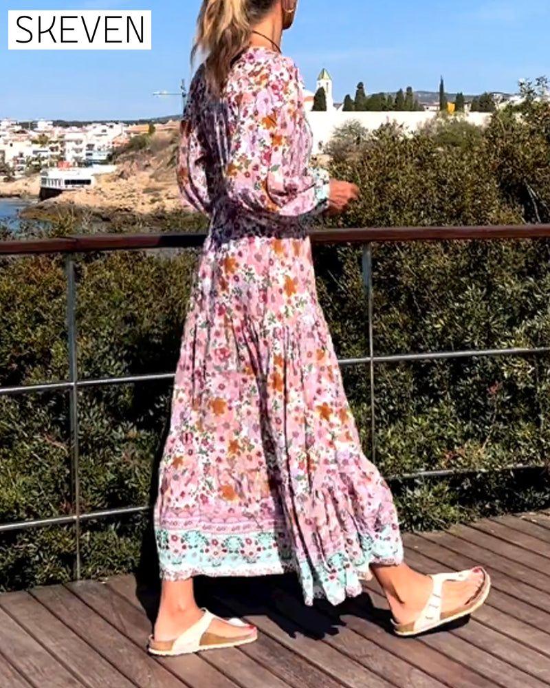 V-neck Floral Print Dress
