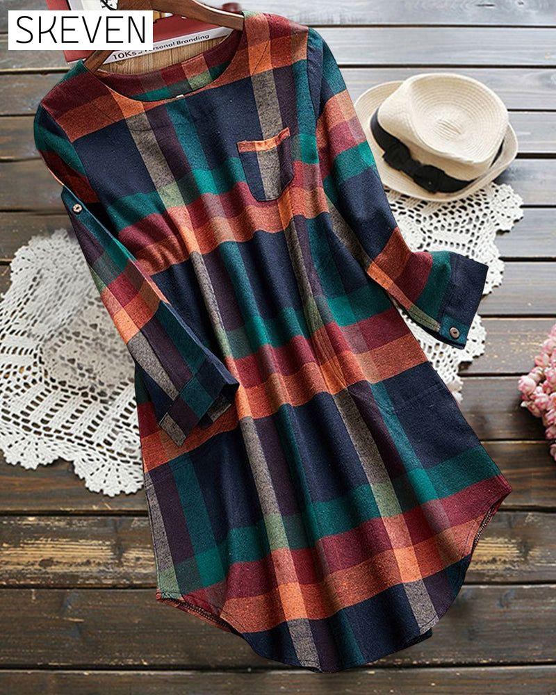 Check long sleeve dress
