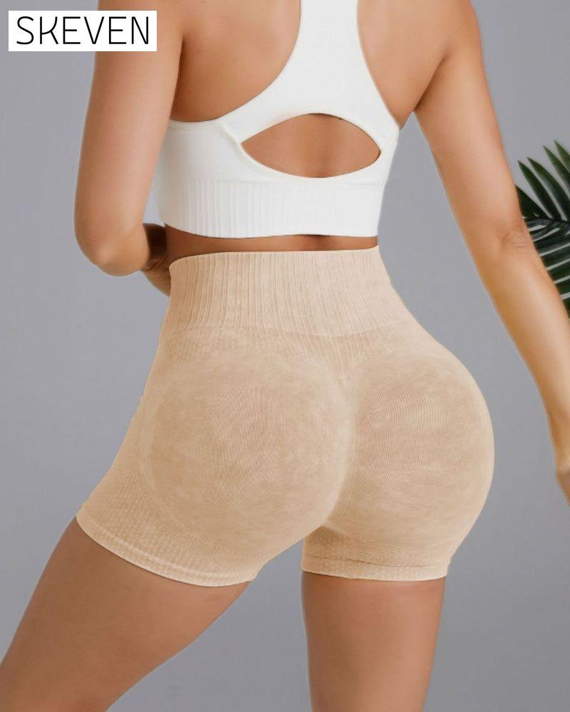 Simple solid color high waist hip shorts