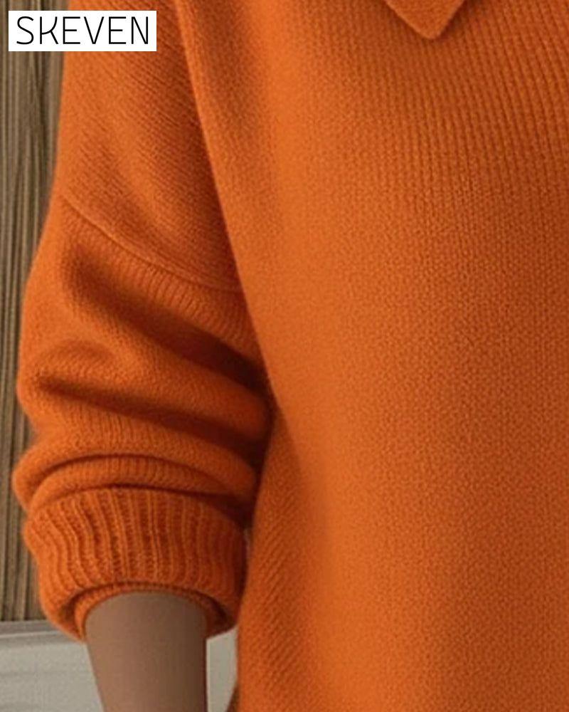 Langärmeliger Pullover mit Knopfleiste und Revers