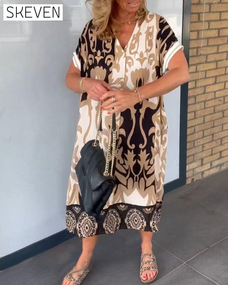 V-neck Geometric Print Dress