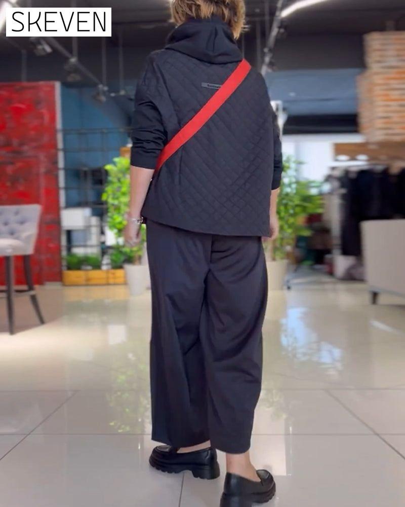 High Neck plaid Hoodies with Long Sleeve
