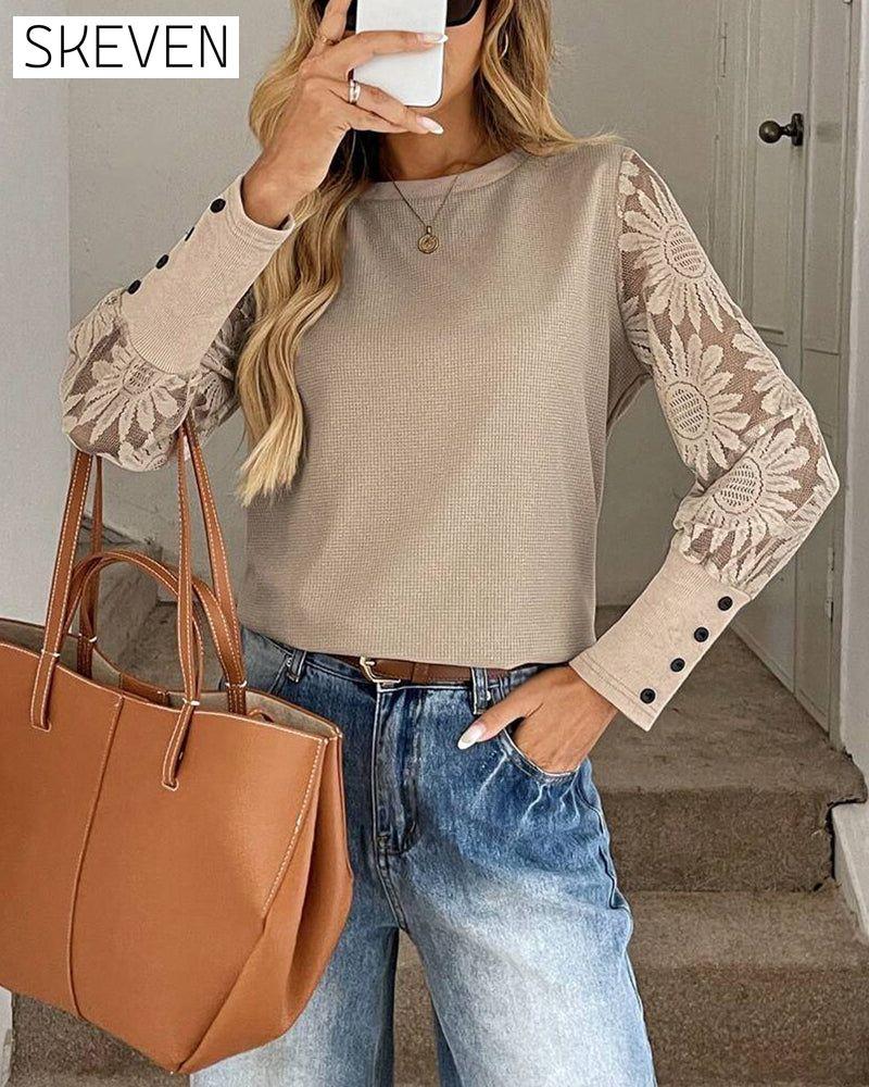 Langarmshirt mit Häkelspitze