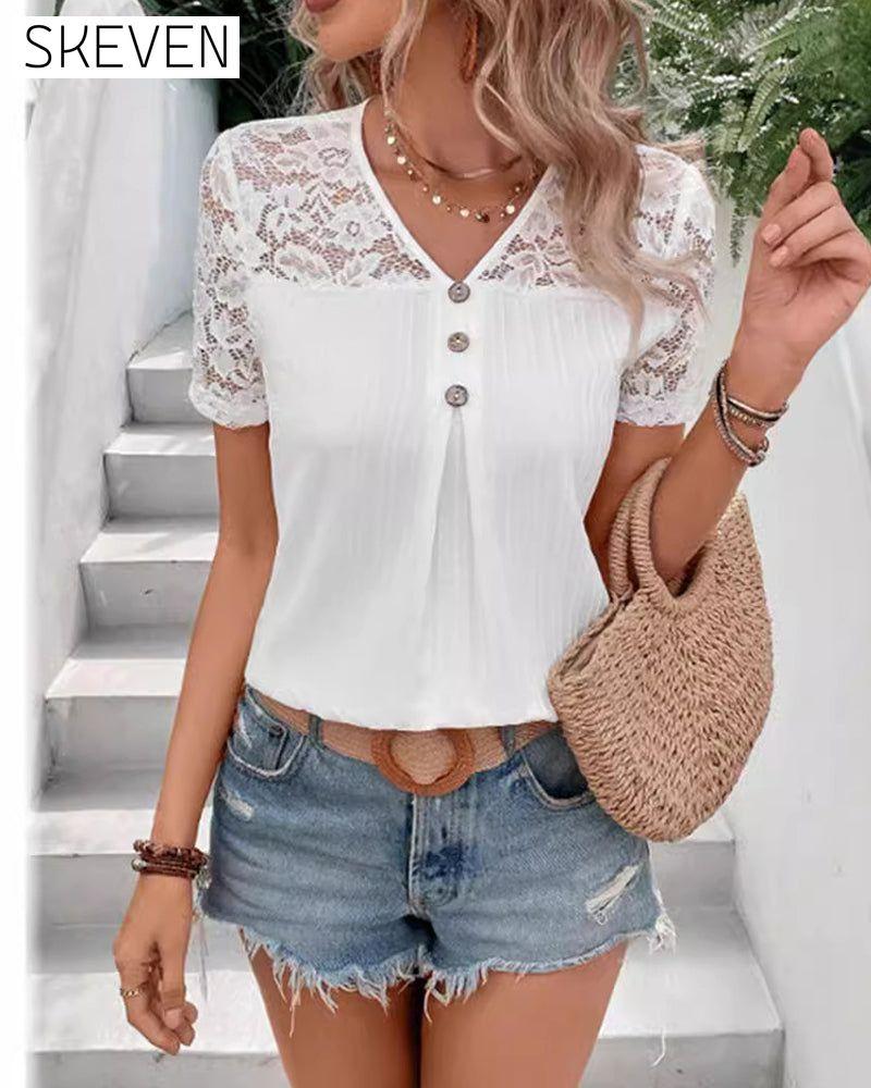Solid Color Short Sleeve Blouse