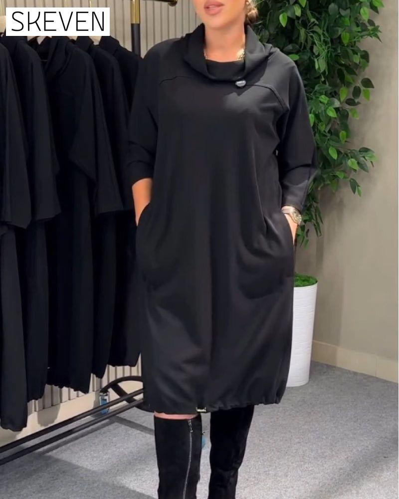 Stylish 3/4 Sleeve Cowl Neck Dress
