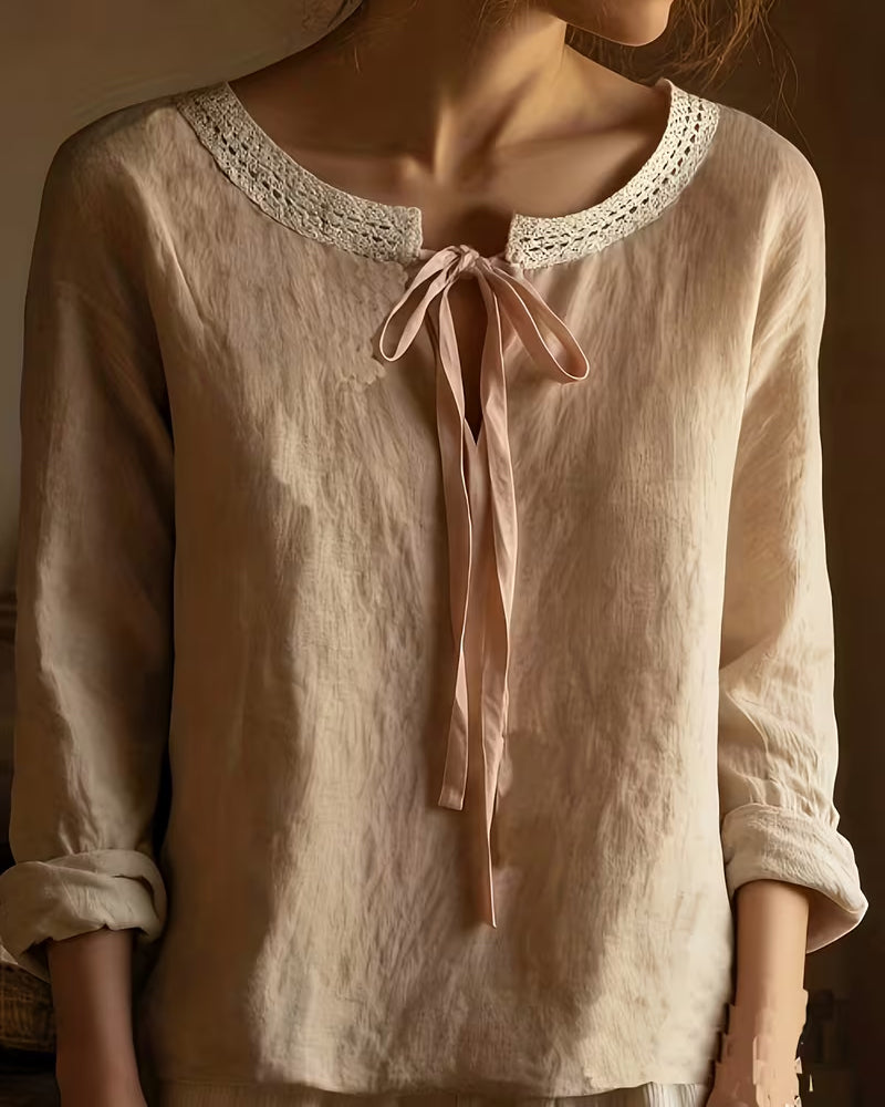 Lace-Up Solid Color Stylish Casual Blouse