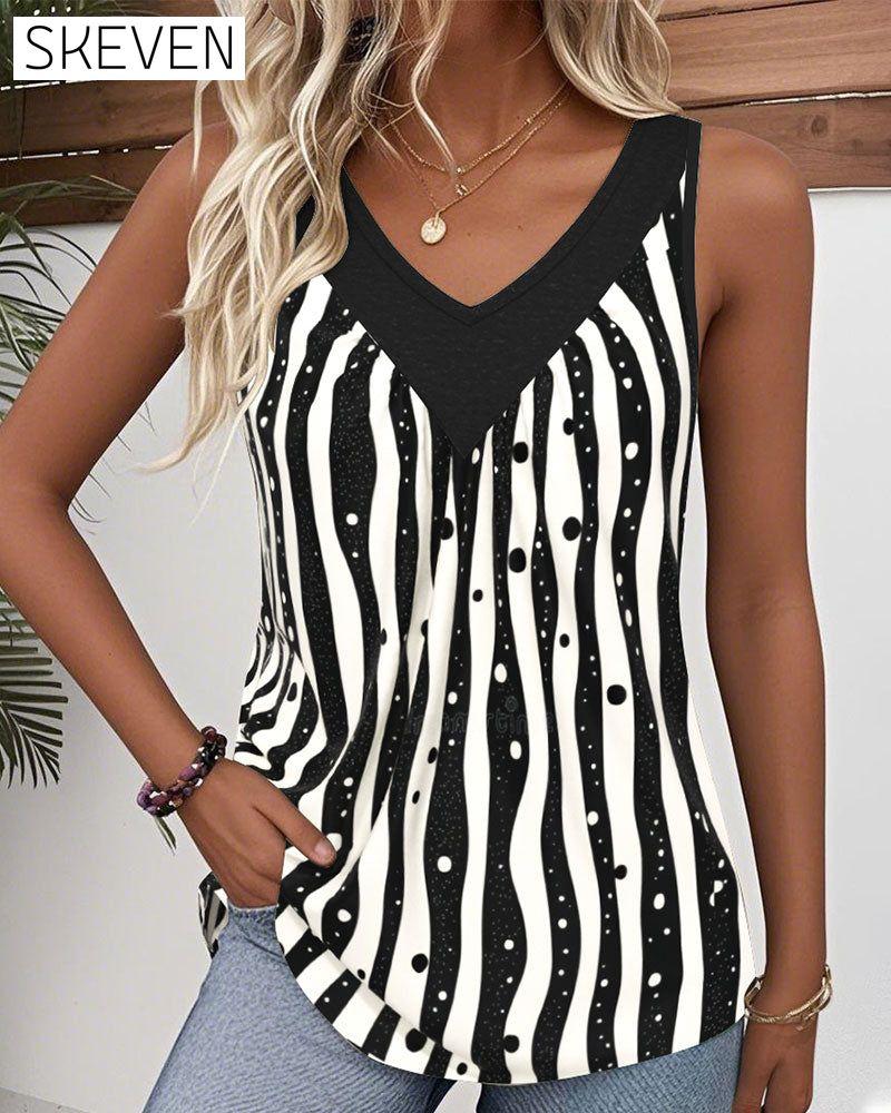 Sleeveless Striped Colorblock Print Vest