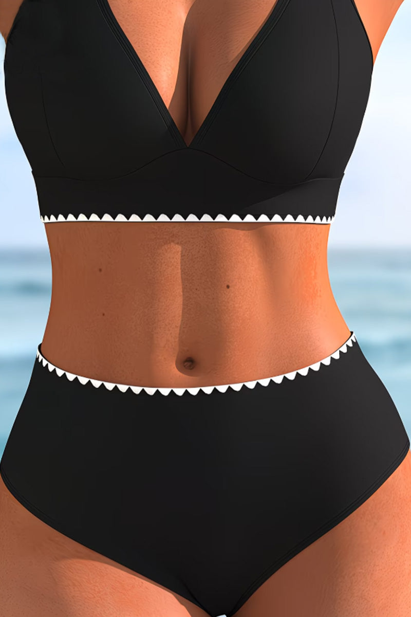 Two-Shoulder Strap Contrast Trim Bikini