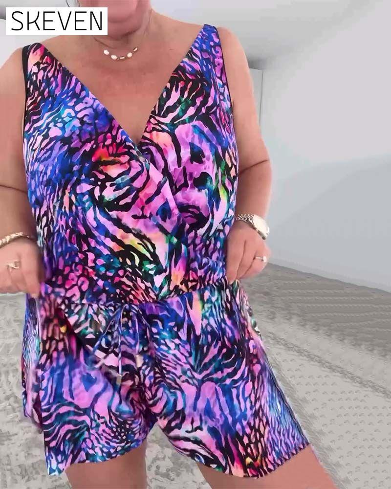 Maillot de bain une pièce à imprimé coloré et col en V