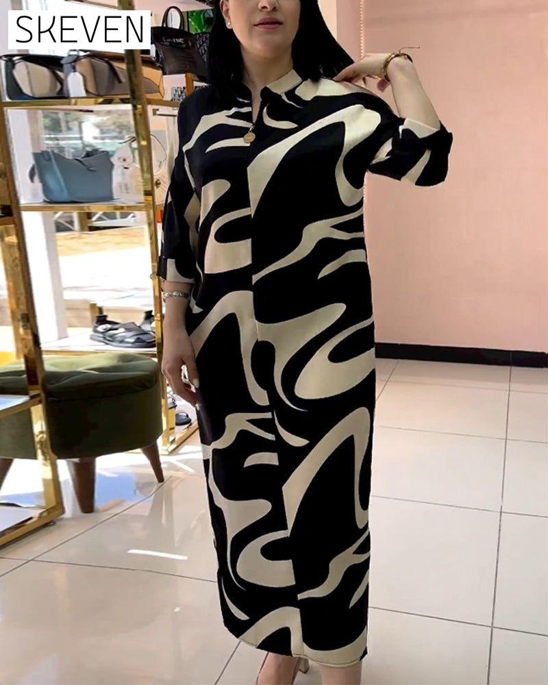 Contrast color casual printed dress